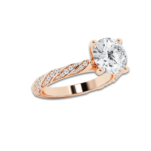 4.42 ctw Round Lab-Grown Diamond Twisted Band Engagement Ring in 14K Rose Gold for Women | Colorless E, VS1 Clarity, IGI Certified 4.00 ct Center Diamond