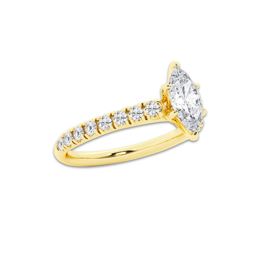 0.89 ctw Marquise Lab-Grown Diamond Pave Engagement Ring in 14K Yellow Gold for Women | E Color, VS1 Clarity, IGI Certified 0.50 ct Center Diamond