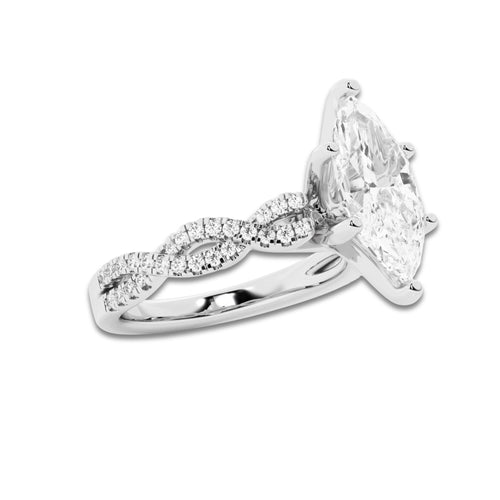 2.73 ctw Marquise Lab-Grown Diamond Twisted Shank Engagement Ring in 14K White Gold for Women | D Color, VVS1 Clarity, IGI Certified 2.50 ct Center Diamond