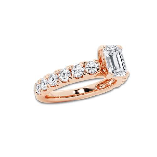 2.00 ctw Emerald Lab-Grown Diamond Split-Prong Set Side Stone Engagement Ring in 14K Rose Gold for Women | Colorless D, VVS1 Clarity, IGI Certified 1.00 ct Center Diamond