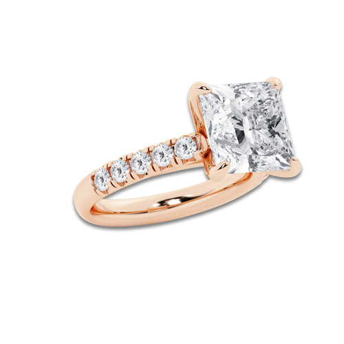 6.55 ctw Princess Lab-Grown Diamond Pave Engagement Ring in 14K Rose Gold for Women | D Color, VVS1 Clarity, IGI Certified 6.00 ct Center Diamond