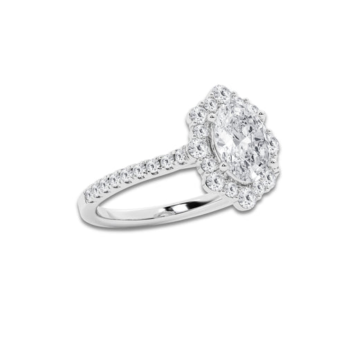 2 1/6 ctw Oval Lab Grown Diamond Floral Halo Engagement Ring Platinum, D, VVS | 1 1/2 ct Center