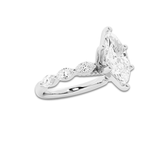 8.48 ctw Marquise Lab-Grown Diamond Marquise Side Stone Engagement Ring in 14K White Gold for Women | Colorless D, VVS1 Clarity, IGI Certified 8.00 ct Center Diamond