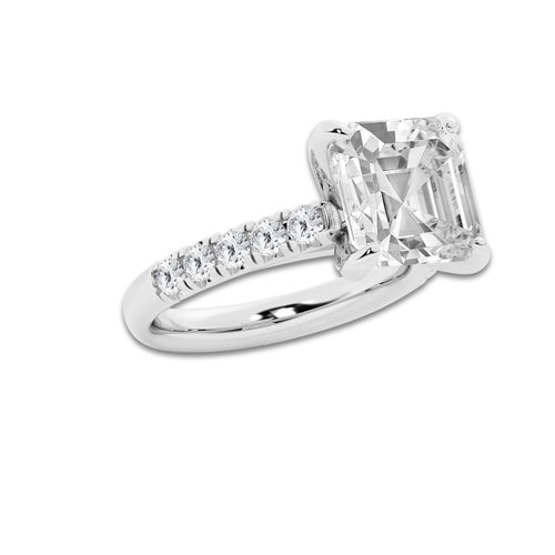 6.55 ctw Asscher Lab-Grown Diamond Pave Engagement Ring in Platinum for Women | E Color, VS1 Clarity, IGI Certified 6.00 ct Center Diamond
