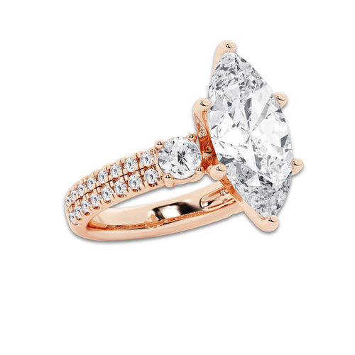 6.96 ctw Marquise Lab-Grown Diamond Three Stone Double Row Engagement Ring in 14K Rose Gold for Women | E Color, VS1 Clarity, IGI Certified 6.00 ct Center Diamond