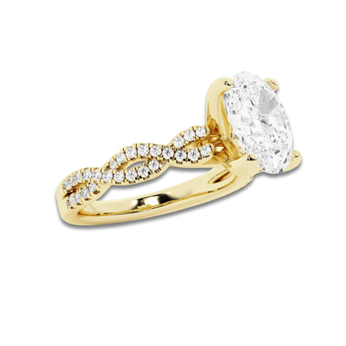 2.25 ctw Oval Lab-Grown Diamond Twisted Shank Engagement Ring in 14K Yellow Gold for Women | D Color, VVS1 Clarity, IGI Certified 2.00 ct Center Diamond