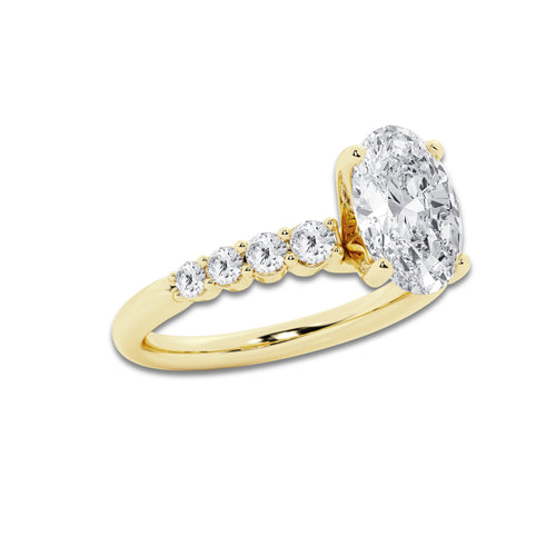 3.04 ctw Oval Lab-Grown Diamond Side Stone Engagement Ring in 14K Yellow Gold for Women | Colorless D, VVS1 Clarity, IGI Certified 2.50 Ct Center Diamond