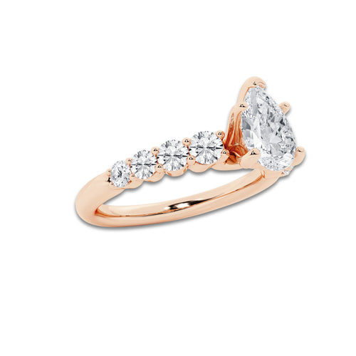 1.29 Ct Pear Lab-Grown Diamond Half Eternity Engagement Ring in 14K Rose Gold for Female, Colorless (E), VS1 Clarity | IGI Certified, 0.75 Ct Center Diamond