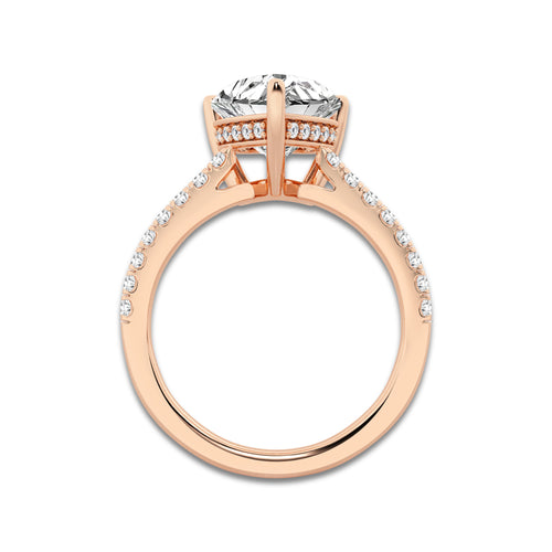 3.28 ctw Heart Lab-Grown Diamond Hidden Halo Side Stone Engagement Ring in 18K Rose Gold for Women | Colorless E, VS1 Clarity, IGI Certified 3.00 ct Center Diamond