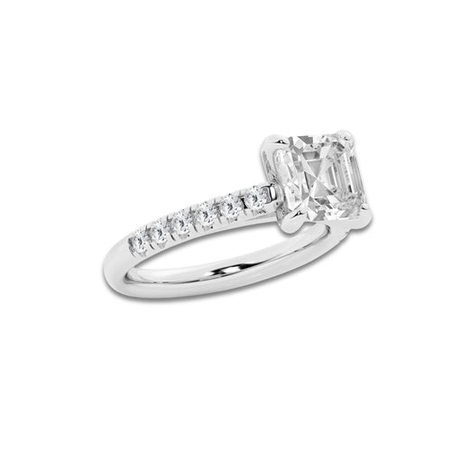 2.90 ctw Asscher Lab-Grown Diamond Pave Engagement Ring in 14K White Gold for Women | D Color, VVS1 Clarity, IGI Certified 2.50 ct Center Diamond