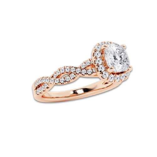 Audrey 1 1/8 ctw Cushion Lab Grown Diamond Double Twist Halo Engagement Ring 14K Rose Gold, E, VS1 | 3/4 ct Center
