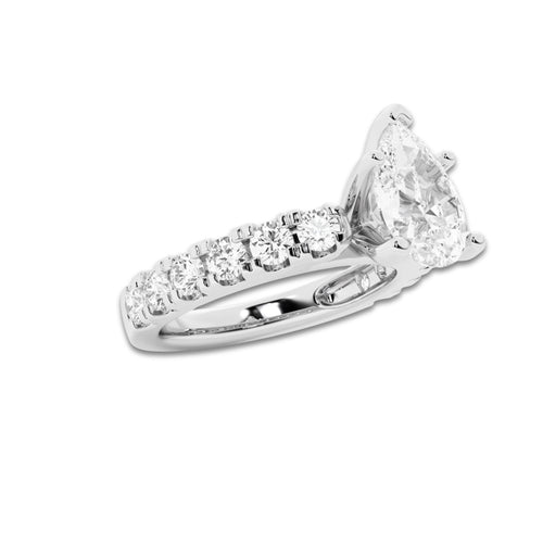 2.50 ctw Pear Lab-Grown Diamond Split-Prong Set Side Stone Engagement Ring in 14K White Gold for Women | Colorless D, VVS1 Clarity, IGI Certified 1.50 ct Center Diamond