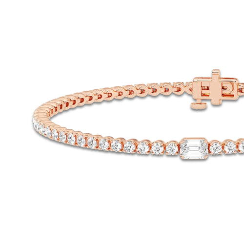 3 ctw Emerald Lab Grown Diamond Single Station Tennis Bracelet - 7 Inches 14K Rose Gold, DE, VS1 | 1/3 ct Center