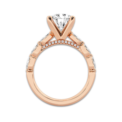 2.53 ctw Round Lab-Grown Diamond Marquise Side Stone Engagement Ring in 14K Rose Gold for Women | Colorless E, VS1 Clarity, IGI Certified 2.00 ct Center Diamond