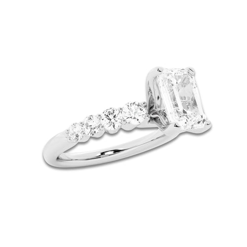 2.04 Ct Emerald Lab-Grown Diamond Half Eternity Engagement Ring in Platinum for Female, Colorless (D), VVS1 Clarity | IGI Certified, 1.50 Ct Center Diamond