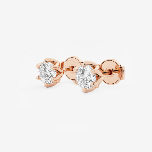 1 1/2 ctw Round Lab Grown Diamond Six Prong Flower Petal Solitaire Stud Earrings 14K Rose Gold, E, VS1