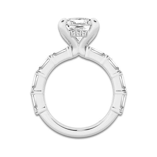 6 5/8 ctw Elongated Cushion Lab Grown Diamond Hidden Halo Engagement Ring Platinum, D, VVS | 4 ct Center