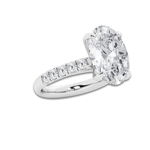 7.55 ctw Oval Lab-Grown Diamond Pave Engagement Ring in 14K White Gold for Women | D Color, VVS1 Clarity, IGI Certified 7.00 ct Center Diamond