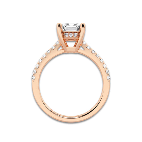 2.25 ctw Emerald Lab-Grown Diamond Hidden Halo Side Stone Engagement Ring in 18K Rose Gold for Women | Colorless E, VS1 Clarity, IGI Certified 2.00 ct Center Diamond