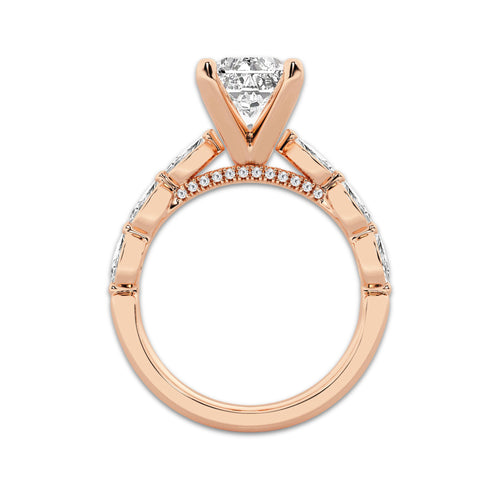 2.53 ctw Radiant Lab-Grown Diamond Marquise Side Stone Engagement Ring in 14K Rose Gold for Women | Colorless E, VS1 Clarity, IGI Certified 2.00 ct Center Diamond