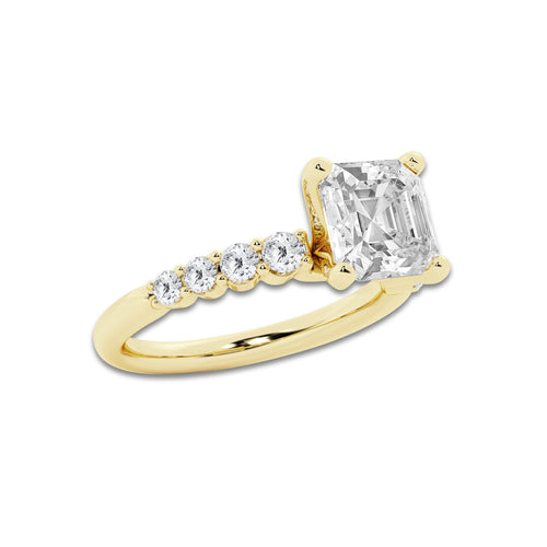5.66 Ct Asscher Lab-Grown Diamond Half Eternity Engagement Ring in 14K Yellow Gold for Female, Colorless (D), VVS1 Clarity | IGI Certified, 5.00 Ct Center Diamond