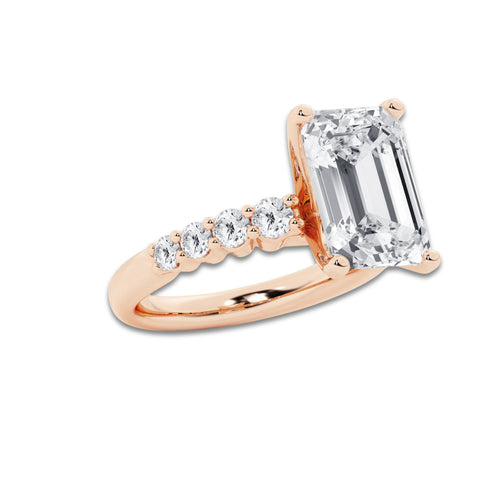 6.66 Ct Emerald Lab-Grown Diamond Half Eternity Engagement Ring in 14K Rose Gold for Female, Colorless (E), VS1 Clarity | IGI Certified, 6.00 Ct Center Diamond