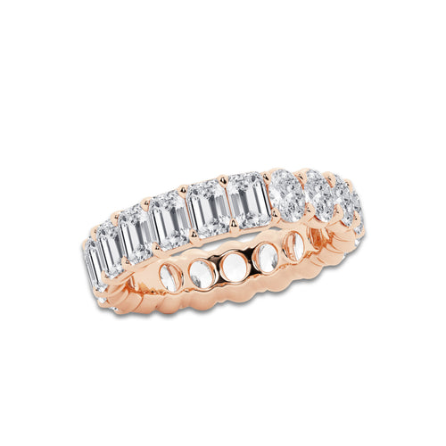 Rose 5 ctw Emerald and Oval Lab Grown Diamond Eternity Band - 5.2mm Width 14K Rose Gold, DE, VS1