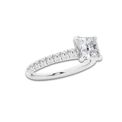 1.39 ctw Princess Lab-Grown Diamond Pave Engagement Ring in Platinum for Women | E Color, VS1 Clarity, IGI Certified 1.00 ct Center Diamond