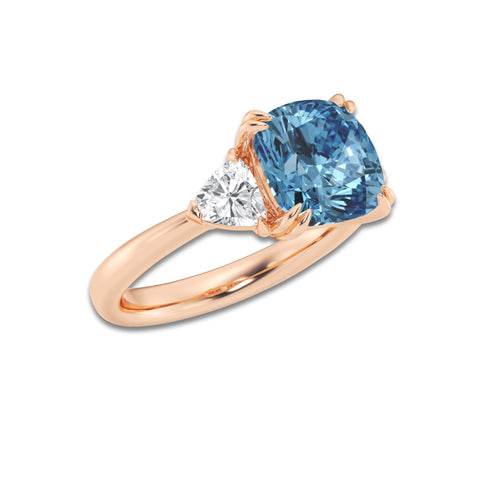 Thalia 3 3/4 ctw Fancy Blue Cushion Lab Grown Diamond Three Stone Engagement Ring 14K Rose Gold | 3 ct Center