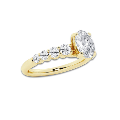1.54 Ct Oval Lab-Grown Diamond Half Eternity Engagement Ring in 14K Yellow Gold for Female, Colorless (D), VVS1 Clarity | IGI Certified, 1.00 Ct Center Diamond