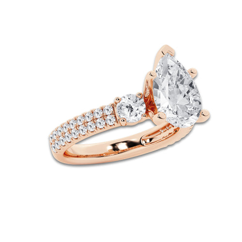 4.00 ctw Pear Lab-Grown Diamond Three Stone Double Row Engagement Ring in 14K Rose Gold for Women | D Color, VVS1 Clarity, IGI Certified 3.00 ct Center Diamond
