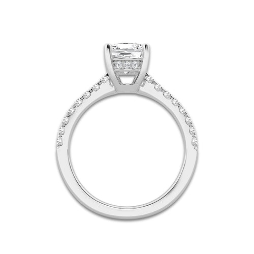 2.28 ctw Elongated Cushion Lab-Grown Diamond Hidden Halo Side Stone Engagement Ring in 18K White Gold for Women | Colorless D, VVS1 Clarity, IGI Certified 2.00 ct Center Diamond