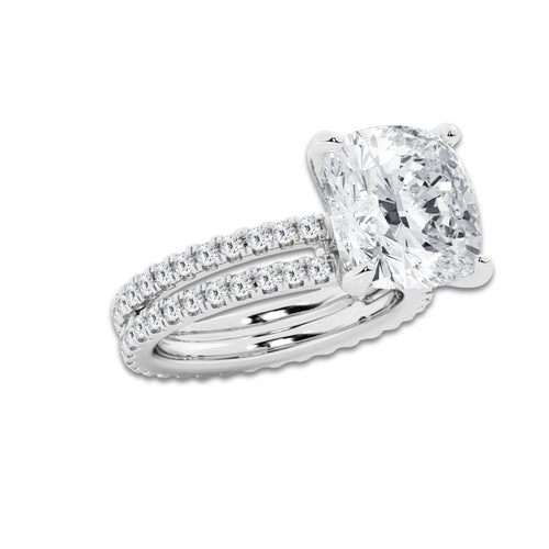 9.22 ctw Cushion Lab-Grown Diamond Double Row Diamond Engagement Ring in Platinum for Women | Colorless D, VVS1 Clarity, IGI Certified 8.00 ct Center Diamond