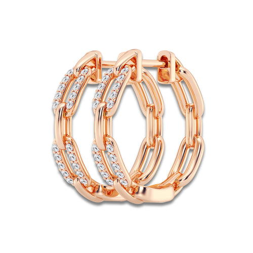 1/4 ctw Round Lab Grown Diamond Petite Paperclip Hoop Earrings 14K Rose Gold, DE, VS1