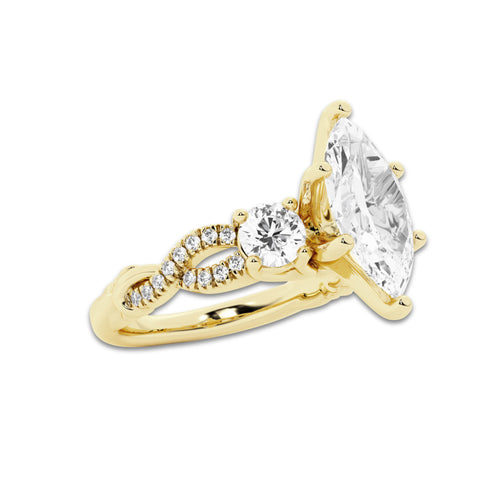 1.23 ctw Marquise Lab-Grown Diamond Side Stone Engagement Ring in 14K Yellow Gold for Women | Colorless E, VS1 Clarity, IGI Certified 0.75 ct Center Diamond