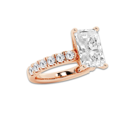 9.00 ctw Radiant Lab-Grown Diamond Split-Prong Set Side Stone Engagement Ring in 14K Rose Gold for Women | Colorless D, VVS1 Clarity, IGI Certified 8.00 ct Center Diamond