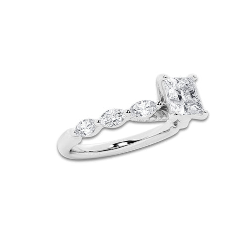 1.41 ctw Princess Lab-Grown Diamond Marquise Side Stone Engagement Ring in 14K White Gold for Women | Colorless D, VVS1 Clarity, IGI Certified 1.00 ct Center Diamond