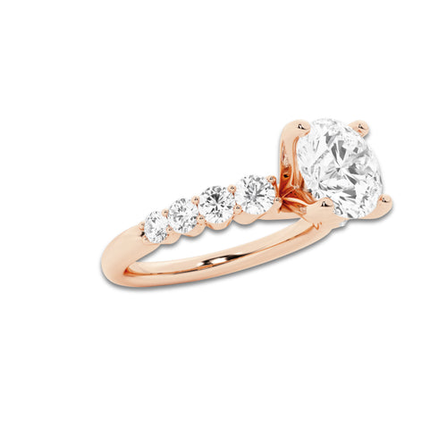 2.04 ctw Round Lab-Grown Diamond Side Stone Engagement Ring in 14K Rose Gold for Women | Colorless E, VS1 Clarity, IGI Certified 1.50 Ct Center Diamond