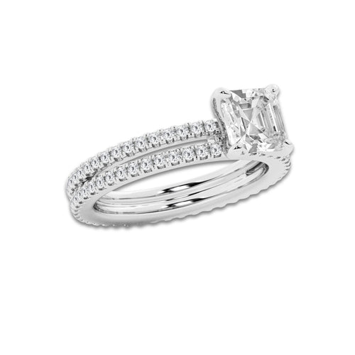 2.19 ctw Asscher Lab-Grown Diamond Double Row Diamond Engagement Ring in Platinum for Women | Colorless D, VVS1 Clarity, IGI Certified 1.50 ct Center Diamond