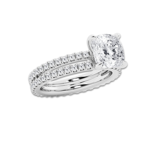 3.89 ctw Cushion Lab-Grown Diamond Double Row Diamond Engagement Ring in Platinum for Women | Colorless D, VVS1 Clarity, IGI Certified 3.00 ct Center Diamond