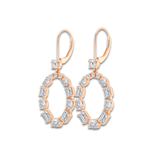 3 ctw Emerald and Oval Lab Grown Diamond Alternating Drop Earrings 14K Rose Gold, DE, VS1