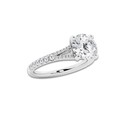 2.83 ctw Round Lab-Grown Diamond Split Shank Side Stone Engagement Ring in 14K White Gold for Women | Colorless E, VS1 Clarity, IGI Certified 2.50 ct Center Diamond