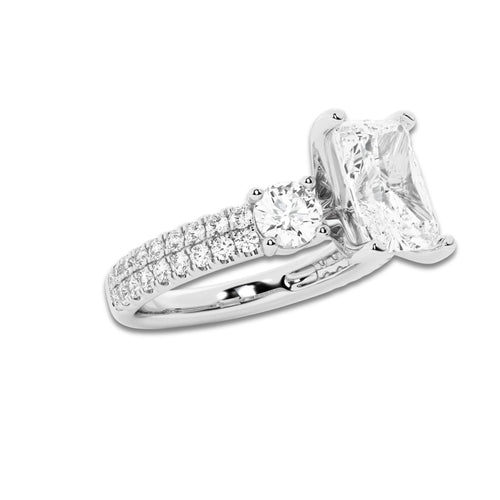 1.75 ctw Radiant Lab-Grown Diamond Three Stone Double Row Engagement Ring in Platinum for Women | D Color, VVS1 Clarity, IGI Certified 1.00 ct Center Diamond