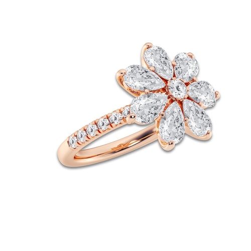 Cavatina 3 ctw Pear Lab Grown Diamond Flower Ring 14K Rose Gold, DE, VS1