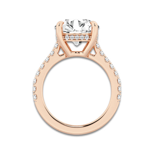 4.35 ctw Round Lab-Grown Diamond Hidden Halo Side Stone Engagement Ring in 18K Rose Gold for Women | Colorless E, VS1 Clarity, IGI Certified 4.00 ct Center Diamond
