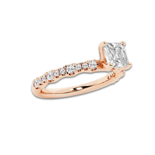Eleanor 1 1/3 ctw Asscher Lab Grown Diamond Station Engagement Ring 14K Rose Gold, D, VVS | IGI Certified, 1 ct Center