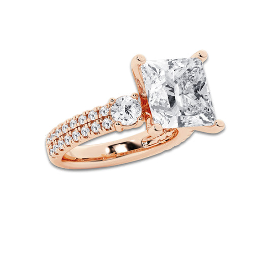 7.96 ctw Princess Lab-Grown Diamond Three Stone Double Row Engagement Ring in 14K Rose Gold for Women | E Color, VS1 Clarity, IGI Certified 7.00 ct Center Diamond