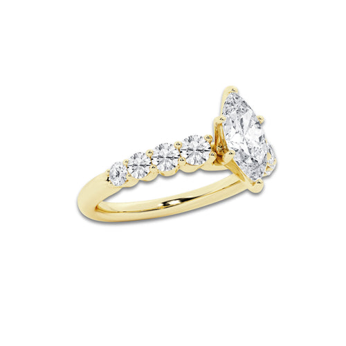 1.54 Ct Marquise Lab-Grown Diamond Half Eternity Engagement Ring in 14K Yellow Gold for Female, Colorless (E), VS1 Clarity | IGI Certified, 1.00 Ct Center Diamond
