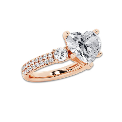 5.96 ctw Heart Lab-Grown Diamond Three Stone Double Row Engagement Ring in 14K Rose Gold for Women | E Color, VS1 Clarity, IGI Certified 5.00 ct Center Diamond