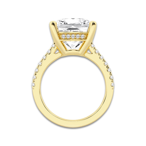 7.37 ctw Cushion Lab-Grown Diamond Hidden Halo Side Stone Engagement Ring in 18K Yellow Gold for Women | Colorless E, VS1 Clarity, IGI Certified 7.00 ct Center Diamond